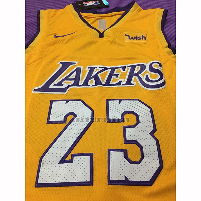 Camiseta Los Angeles Lakers Lebron James NO 23 Icon 2018 Amarillo
